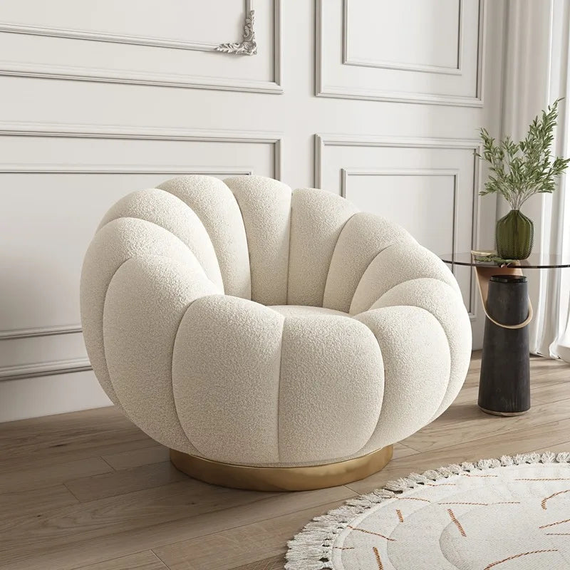 360 Degree Swivel Cream Lazy Sofa Chair Pumpkin Lounge Chair Sherpa Fabric Single Sofa Recliner Cozy Living Room Furniture