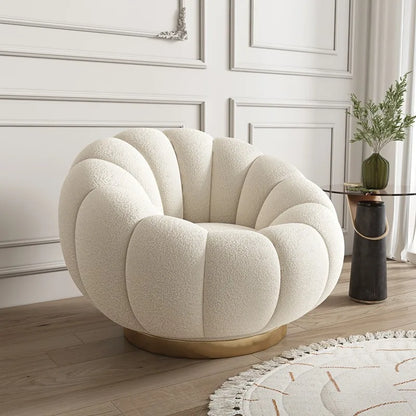 360 Degree Swivel Cream Lazy Sofa Chair Pumpkin Lounge Chair Sherpa Fabric Single Sofa Recliner Cozy Living Room Furniture