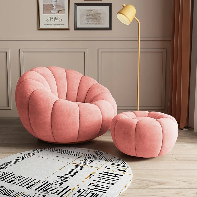 360 Degree Swivel Cream Lazy Sofa Chair Pumpkin Lounge Chair Sherpa Fabric Single Sofa Recliner Cozy Living Room Furniture