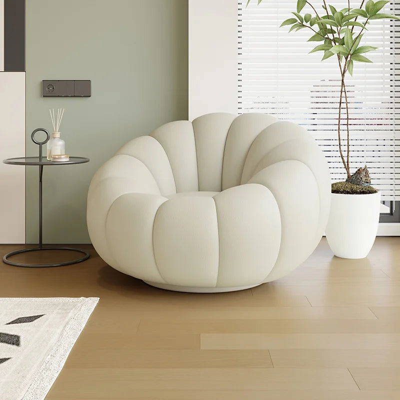 360 Degree Swivel Cream Lazy Sofa Chair Pumpkin Lounge Chair Sherpa Fabric Single Sofa Recliner Cozy Living Room Furniture