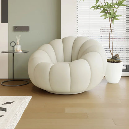 360 Degree Swivel Cream Lazy Sofa Chair Pumpkin Lounge Chair Sherpa Fabric Single Sofa Recliner Cozy Living Room Furniture