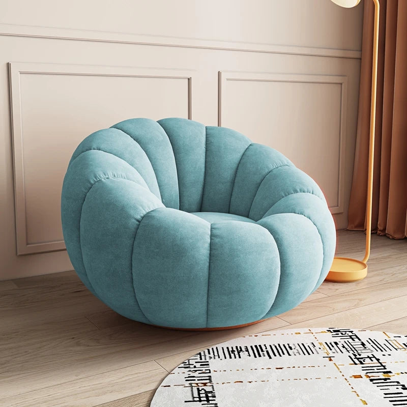 360 Degree Swivel Cream Lazy Sofa Chair Pumpkin Lounge Chair Sherpa Fabric Single Sofa Recliner Cozy Living Room Furniture