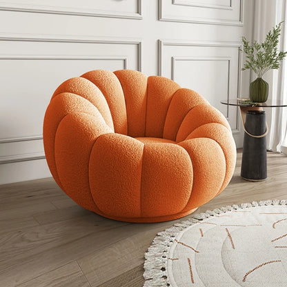 360 Degree Swivel Cream Lazy Sofa Chair Pumpkin Lounge Chair Sherpa Fabric Single Sofa Recliner Cozy Living Room Furniture