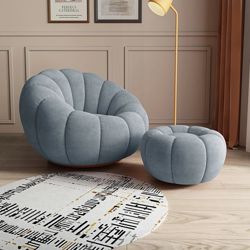 360 Degree Swivel Cream Lazy Sofa Chair Pumpkin Lounge Chair Sherpa Fabric Single Sofa Recliner Cozy Living Room Furniture