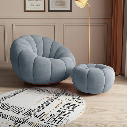 360 Degree Swivel Cream Lazy Sofa Chair Pumpkin Lounge Chair Sherpa Fabric Single Sofa Recliner Cozy Living Room Furniture