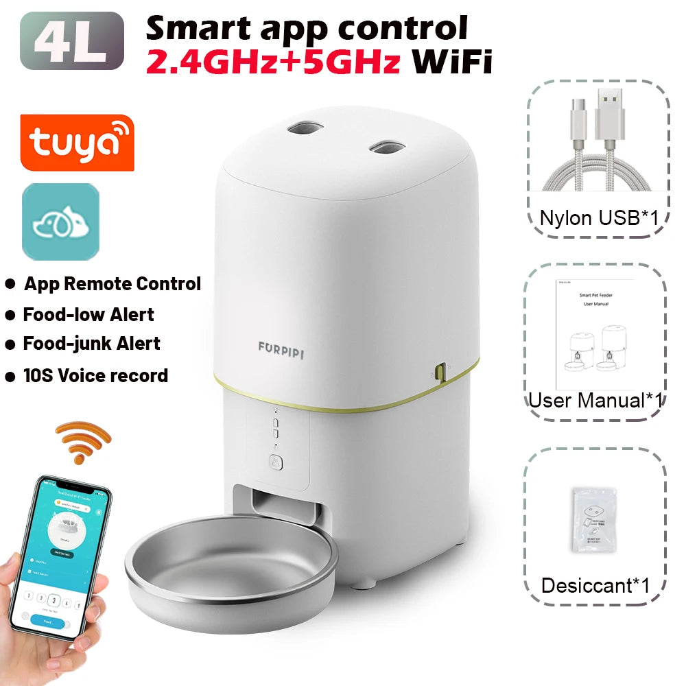Automatic Cat Feeder 4L Pet Smart 5G Wifi Cat Food Kibble Dispenser Remote Control Auto Feeder for Cat Dog Dry Food Accessories