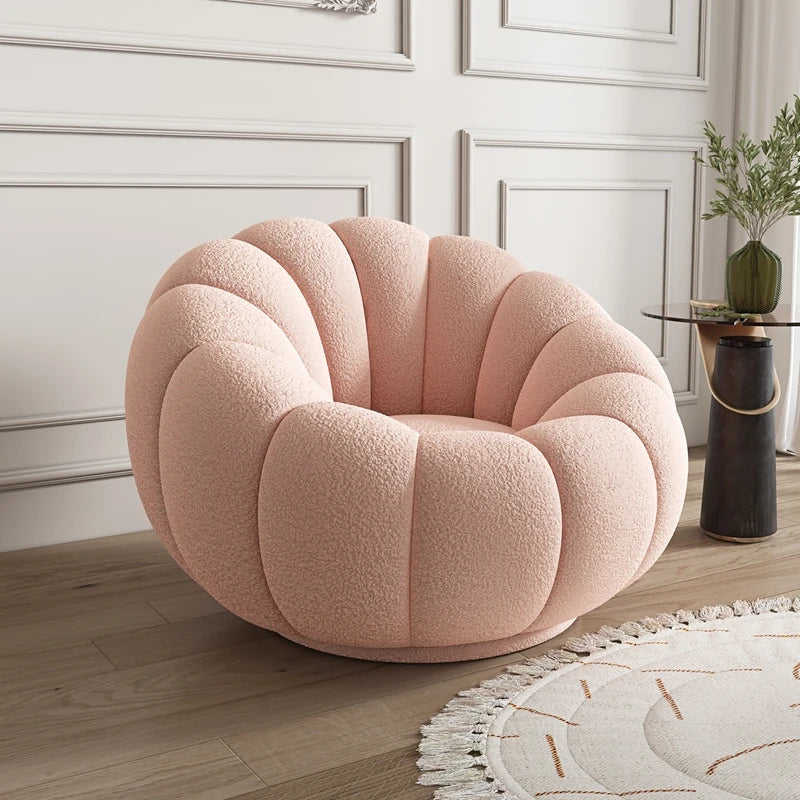 360 Degree Swivel Cream Lazy Sofa Chair Pumpkin Lounge Chair Sherpa Fabric Single Sofa Recliner Cozy Living Room Furniture