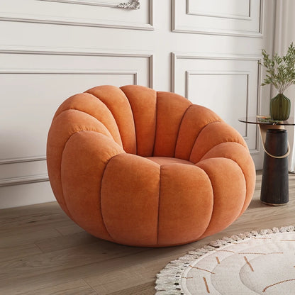 360 Degree Swivel Cream Lazy Sofa Chair Pumpkin Lounge Chair Sherpa Fabric Single Sofa Recliner Cozy Living Room Furniture