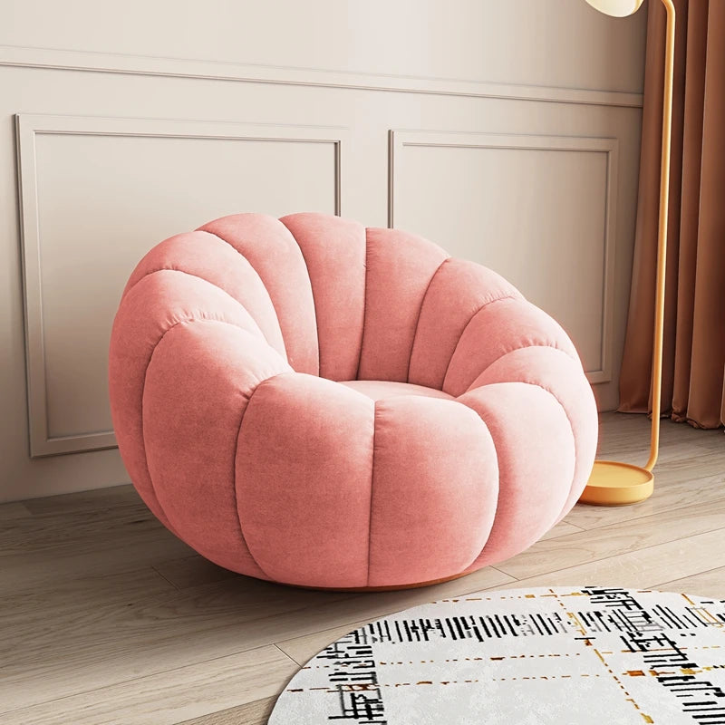 360 Degree Swivel Cream Lazy Sofa Chair Pumpkin Lounge Chair Sherpa Fabric Single Sofa Recliner Cozy Living Room Furniture