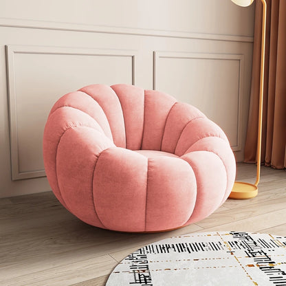 360 Degree Swivel Cream Lazy Sofa Chair Pumpkin Lounge Chair Sherpa Fabric Single Sofa Recliner Cozy Living Room Furniture