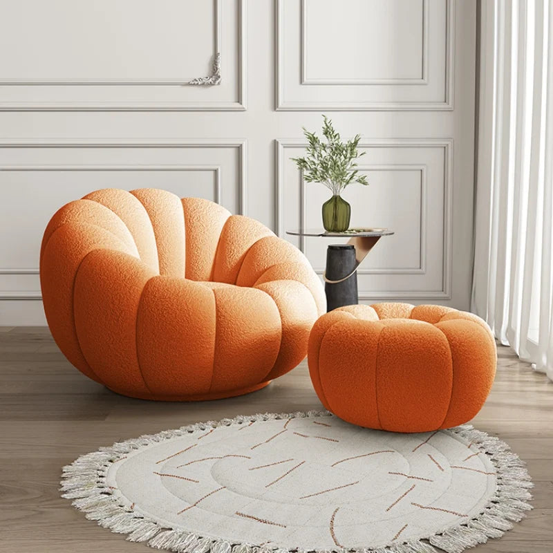 360 Degree Swivel Cream Lazy Sofa Chair Pumpkin Lounge Chair Sherpa Fabric Single Sofa Recliner Cozy Living Room Furniture