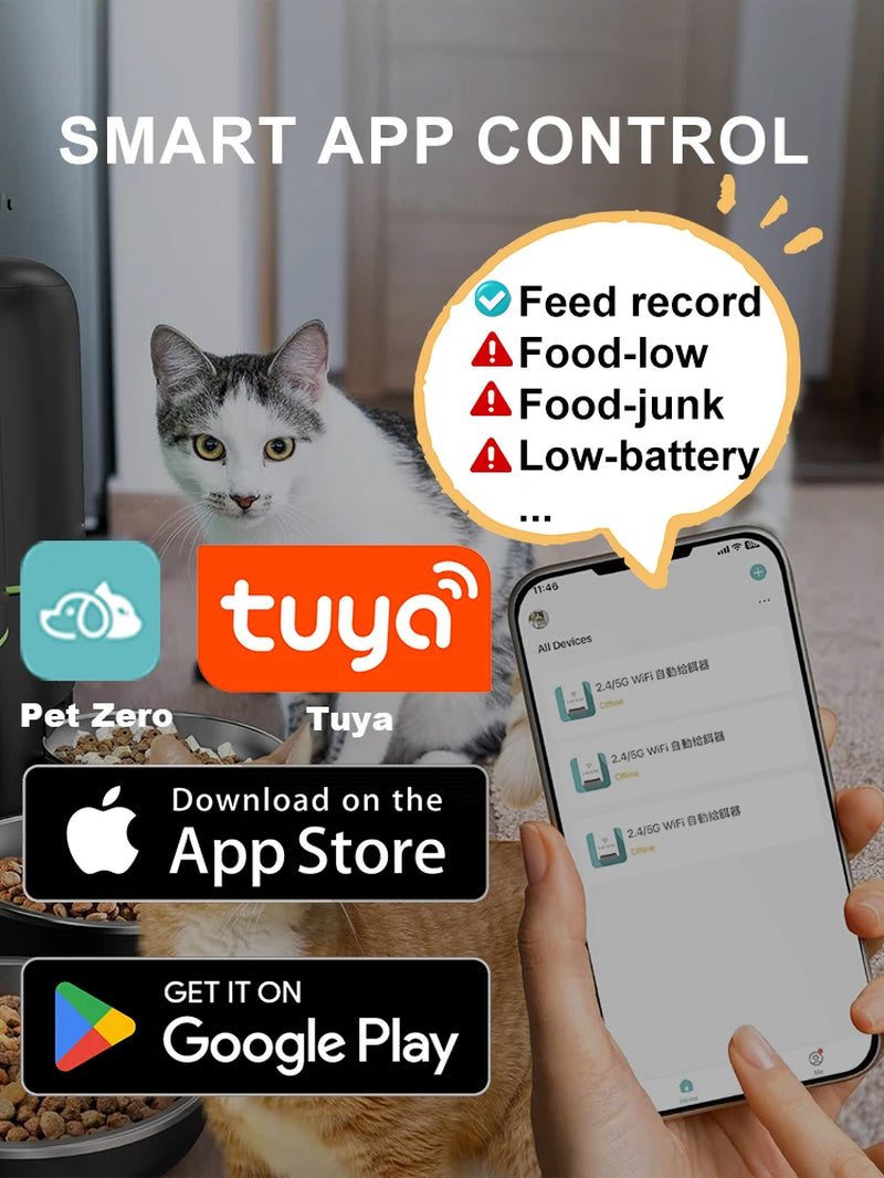 Automatic Cat Feeder 4L Pet Smart 5G Wifi Cat Food Kibble Dispenser Remote Control Auto Feeder for Cat Dog Dry Food Accessories