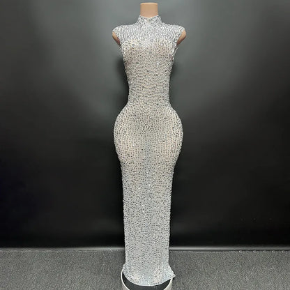 Elegant Luxury Crystal Party Dress Birthday Celebration Dress Bride Diamond Long Prom Dress Mother Formal Grand Party Dress