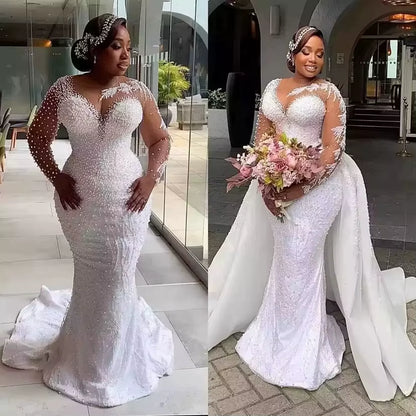 Minthson Hot New African Plus-Size Wedding Bride Fish Tail Removable Wedding Dress Embroidery Pearl High Quality Wedding Dress