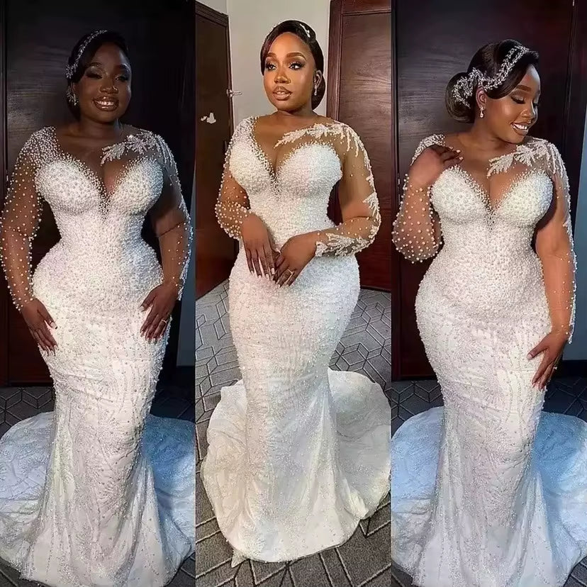 Minthson Hot New African Plus-Size Wedding Bride Fish Tail Removable Wedding Dress Embroidery Pearl High Quality Wedding Dress