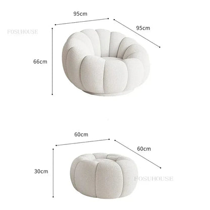 360 Degree Swivel Cream Lazy Sofa Chair Pumpkin Lounge Chair Sherpa Fabric Single Sofa Recliner Cozy Living Room Furniture