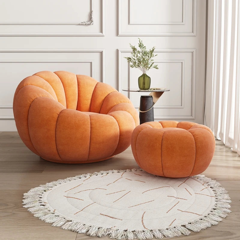 360 Degree Swivel Cream Lazy Sofa Chair Pumpkin Lounge Chair Sherpa Fabric Single Sofa Recliner Cozy Living Room Furniture