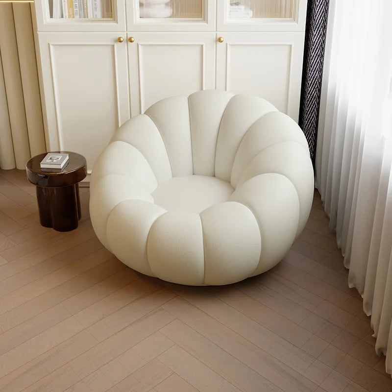 360 Degree Swivel Cream Lazy Sofa Chair Pumpkin Lounge Chair Sherpa Fabric Single Sofa Recliner Cozy Living Room Furniture