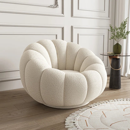 360 Degree Swivel Cream Lazy Sofa Chair Pumpkin Lounge Chair Sherpa Fabric Single Sofa Recliner Cozy Living Room Furniture