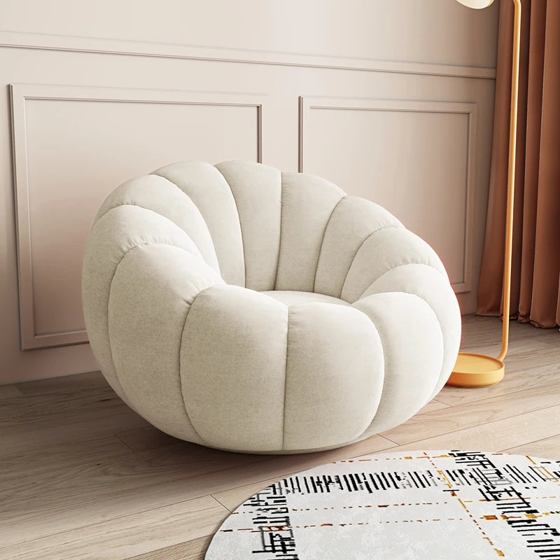 360 Degree Swivel Cream Lazy Sofa Chair Pumpkin Lounge Chair Sherpa Fabric Single Sofa Recliner Cozy Living Room Furniture