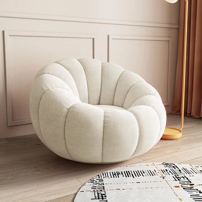 360 Degree Swivel Cream Lazy Sofa Chair Pumpkin Lounge Chair Sherpa Fabric Single Sofa Recliner Cozy Living Room Furniture