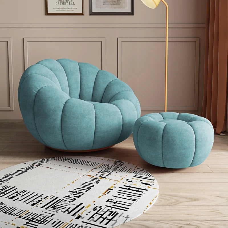 360 Degree Swivel Cream Lazy Sofa Chair Pumpkin Lounge Chair Sherpa Fabric Single Sofa Recliner Cozy Living Room Furniture