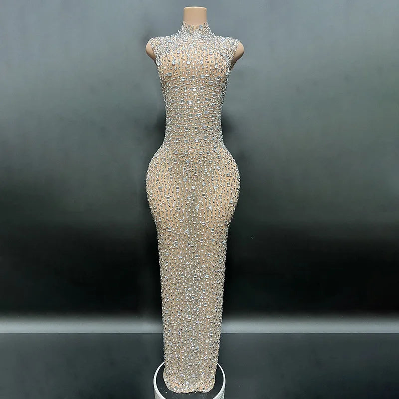 Elegant Luxury Crystal Party Dress Birthday Celebration Dress Bride Diamond Long Prom Dress Mother Formal Grand Party Dress
