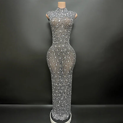 Elegant Luxury Crystal Party Dress Birthday Celebration Dress Bride Diamond Long Prom Dress Mother Formal Grand Party Dress
