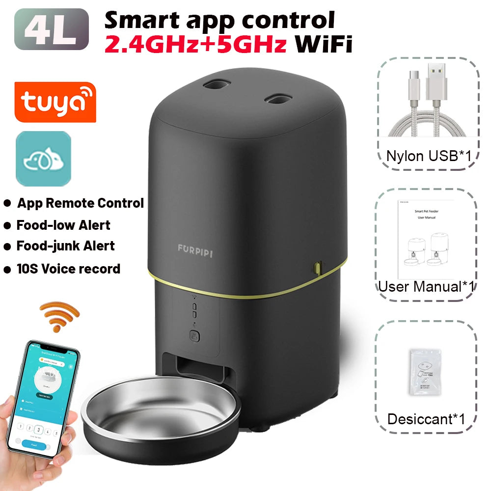 Automatic Cat Feeder 4L Pet Smart 5G Wifi Cat Food Kibble Dispenser Remote Control Auto Feeder for Cat Dog Dry Food Accessories