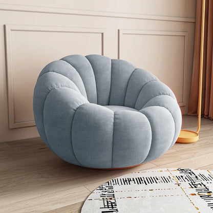 360 Degree Swivel Cream Lazy Sofa Chair Pumpkin Lounge Chair Sherpa Fabric Single Sofa Recliner Cozy Living Room Furniture