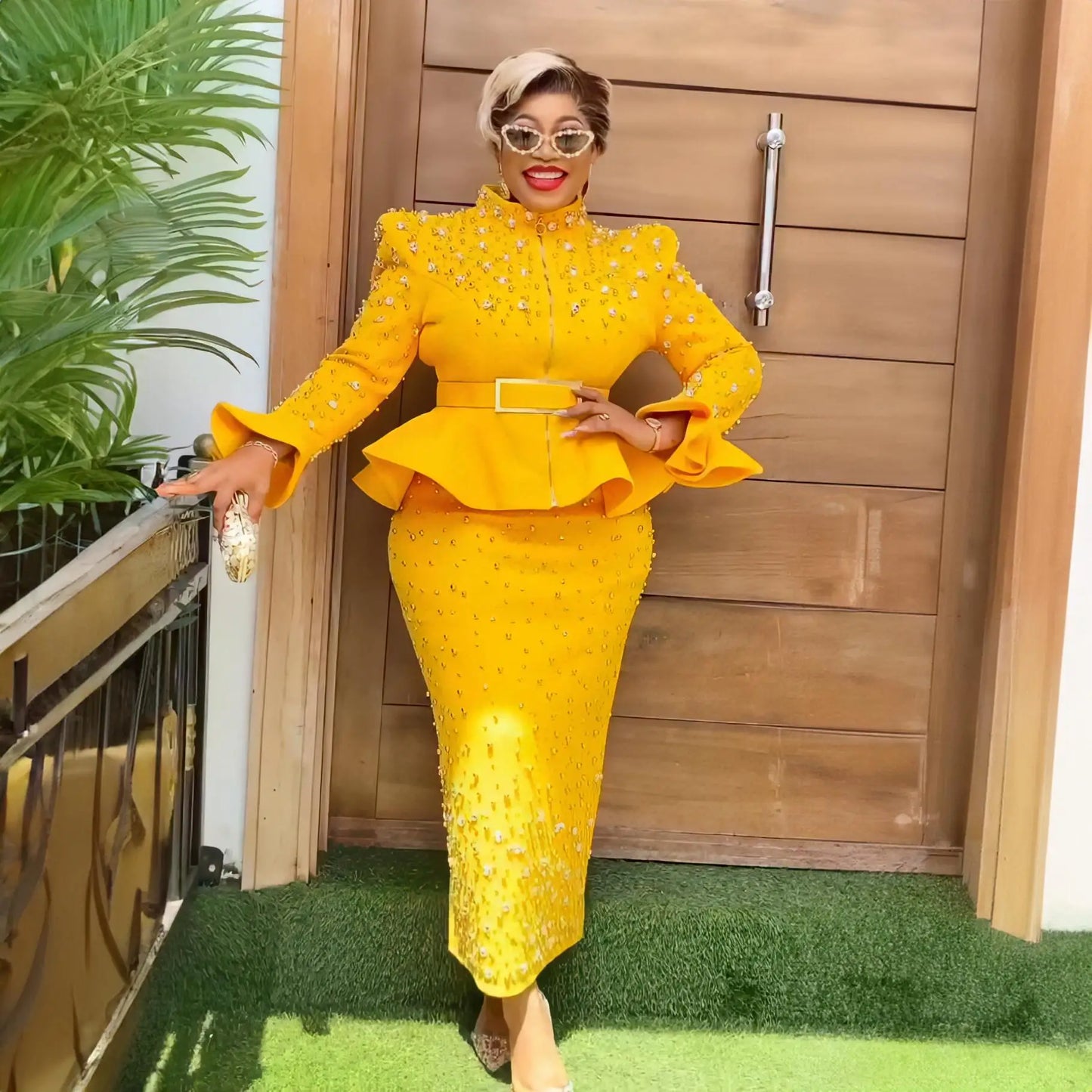 Luxury Women'S Elegant Dress Suit Mesh Fabric Turkey Dresses for Women Luxury Rhinestone African Dress