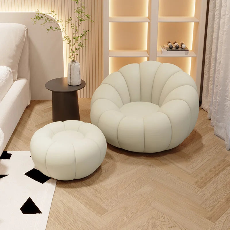 360 Degree Swivel Cream Lazy Sofa Chair Pumpkin Lounge Chair Sherpa Fabric Single Sofa Recliner Cozy Living Room Furniture